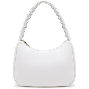 Women Braid White Imported Polyester Pu Leather Zipper Closure Mini Tote Handbag